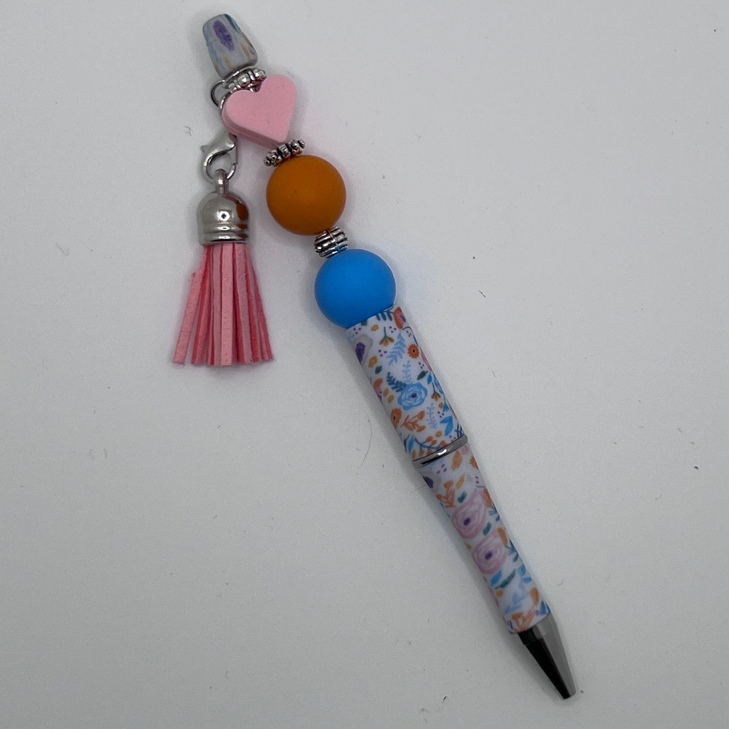 Fancy Beaded Pen Blue & Orange & Pink Floral