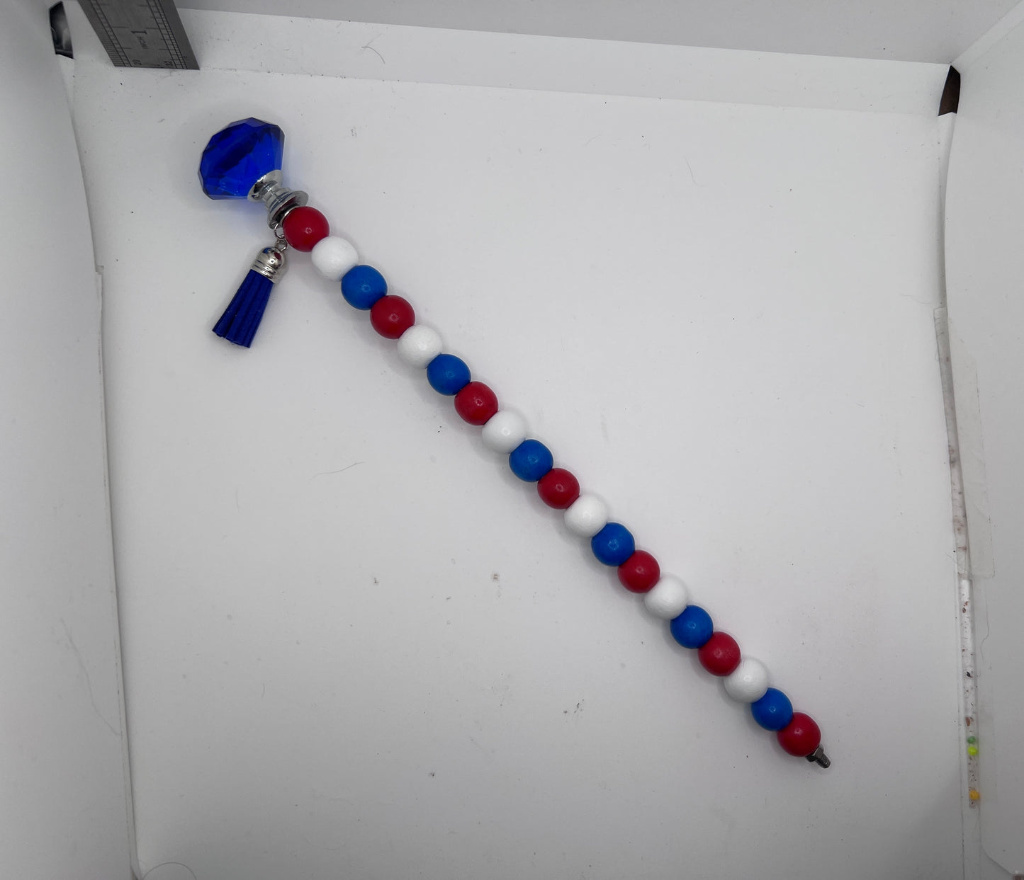Garden Stake / Magic Wand Red, White & Blue - Blue Gem
