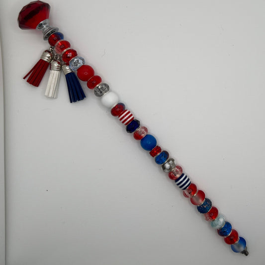 Garden Stake / Magic Wand Red, White & Blue Red Gem