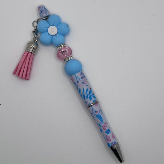 Fancy Beaded Pen Blue Flower