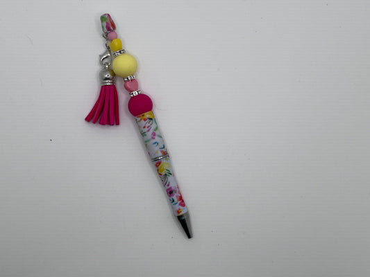 Fancy Beaded Pen Pink & Yellow