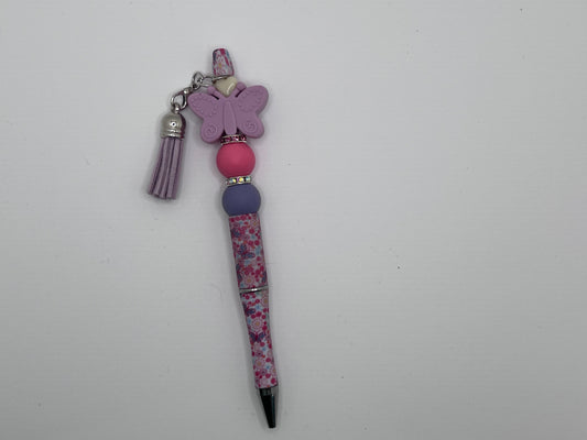 Fancy Beaded Pen Pink & Purple Butterfly
