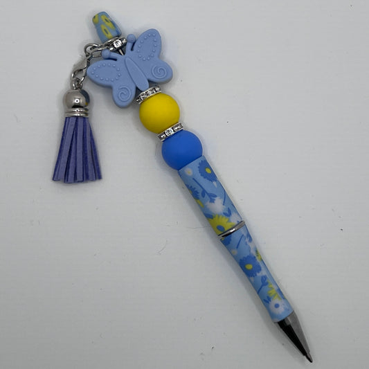 Fancy Beaded Pen Blue & Yellow Butterfly