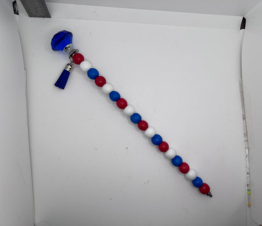 Garden Stake / Magic Wand Red, White & Blue - Blue Gem